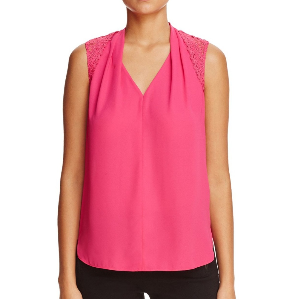 T Tahari Daria Lace Shoulder Blouse -Pink